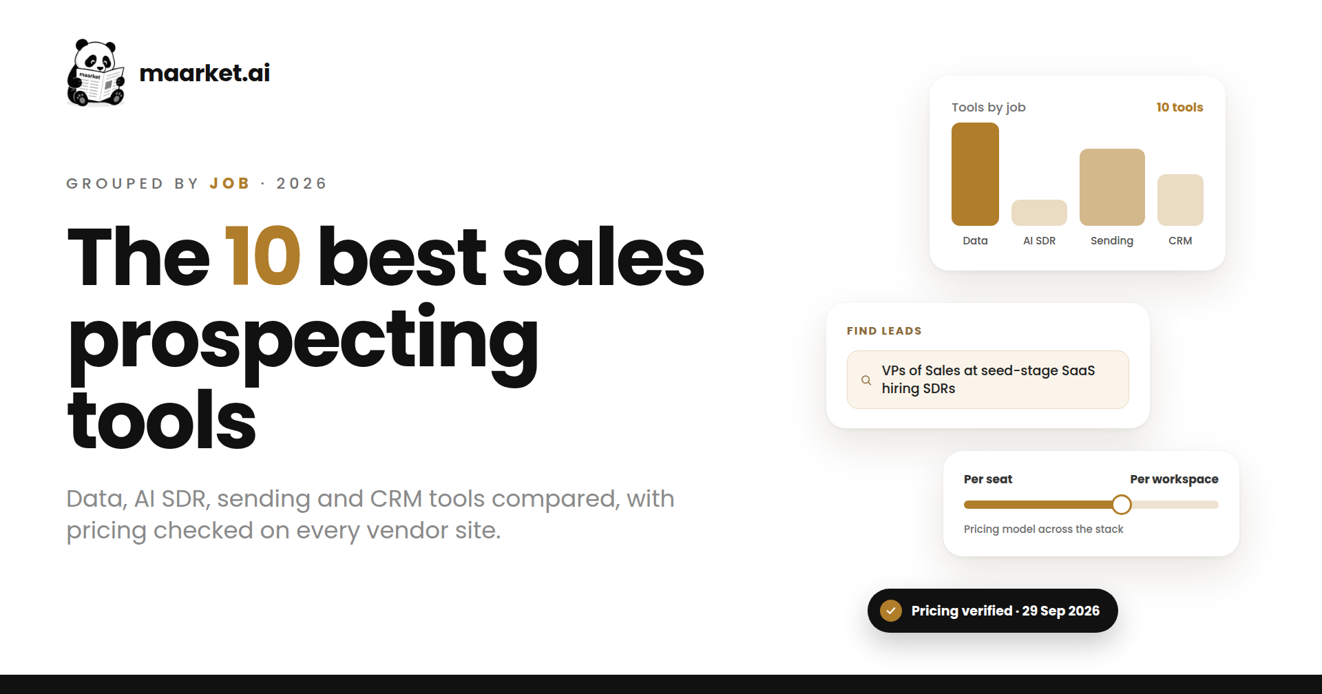 The 10 best sales prospecting tools in 2026, grouped by job: data, AI SDR, sending and CRM