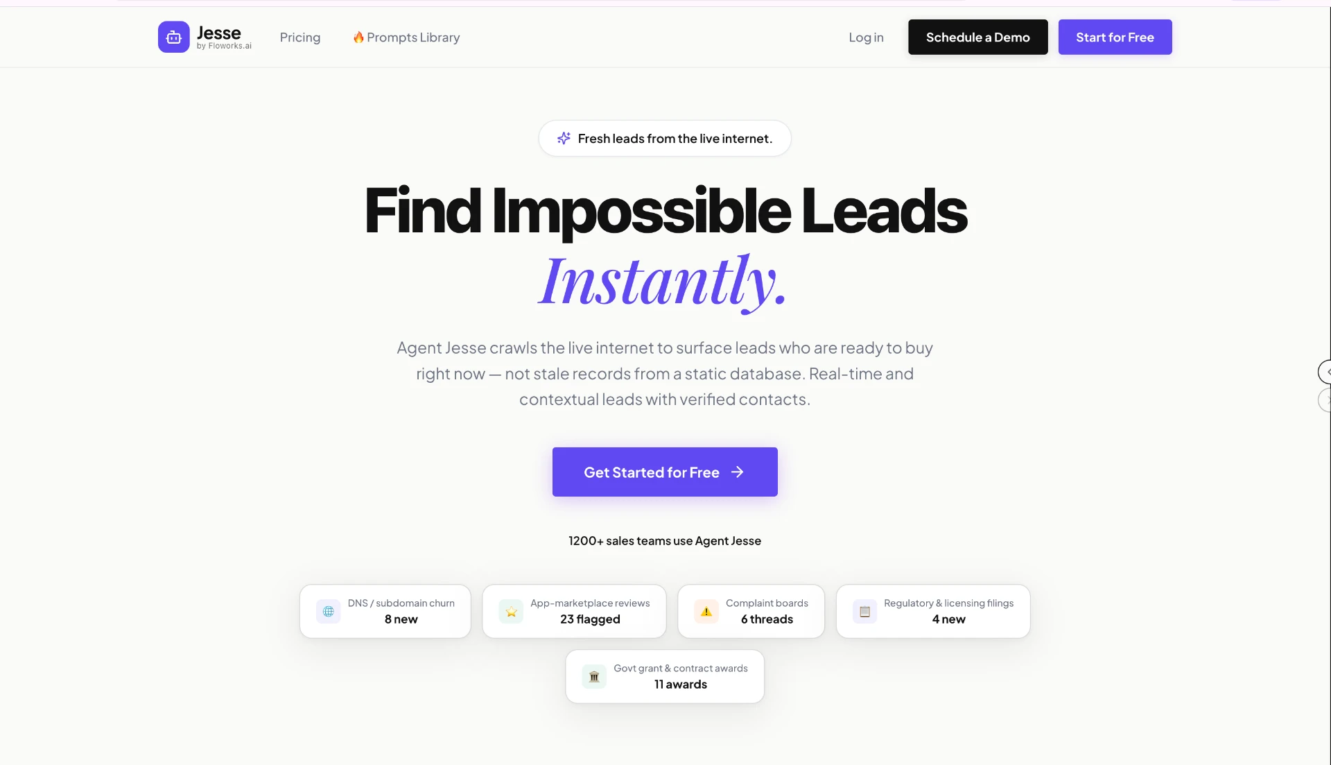 Agent Jesse homepage: Find Impossible Leads Instantly, fresh leads from the live internet