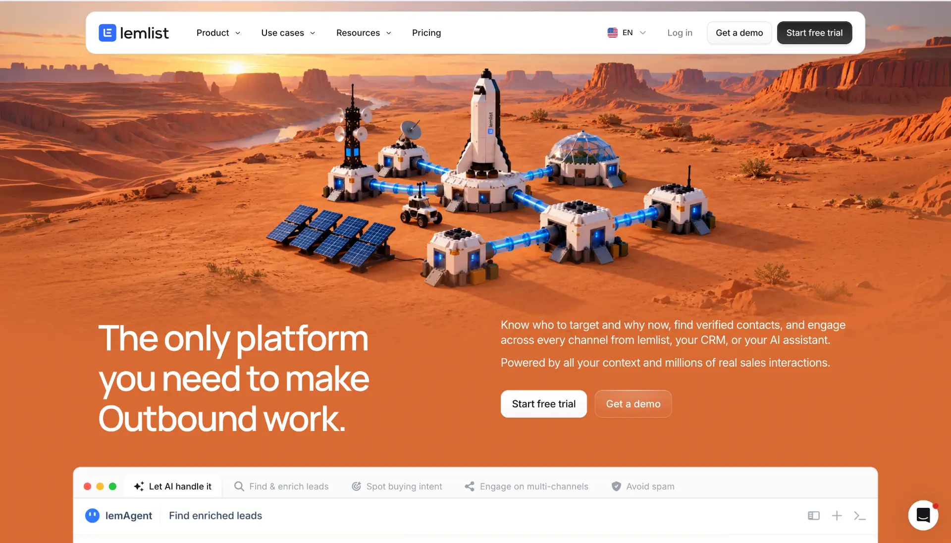 lemlist homepage: The only platform you need to make Outbound work, with AI campaign tabs