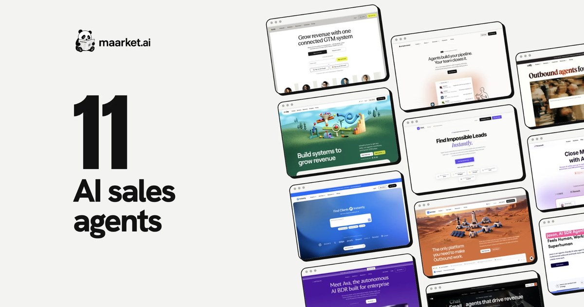 Maarket.ai — 11 AI sales agents, featuring screenshots of the AI prospecting platforms compared in this guide