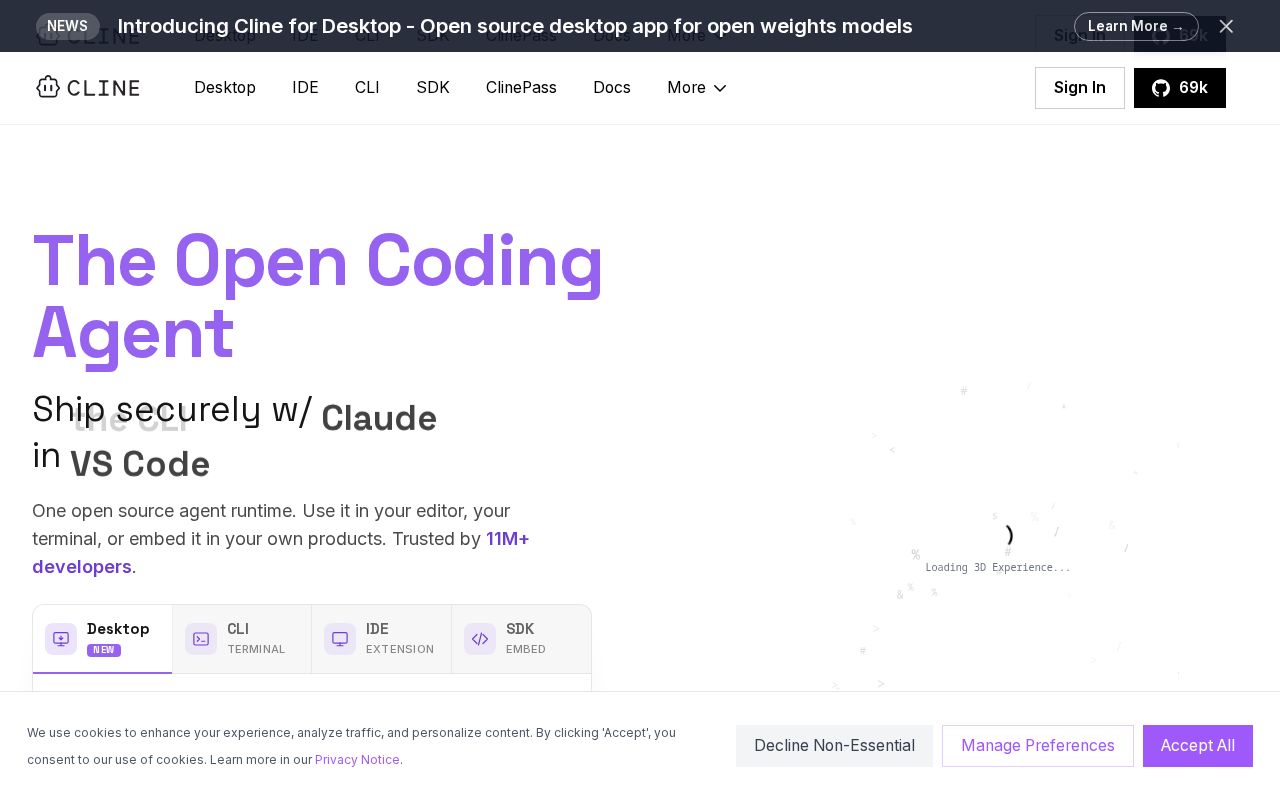 Cline Desktop App screenshot 1