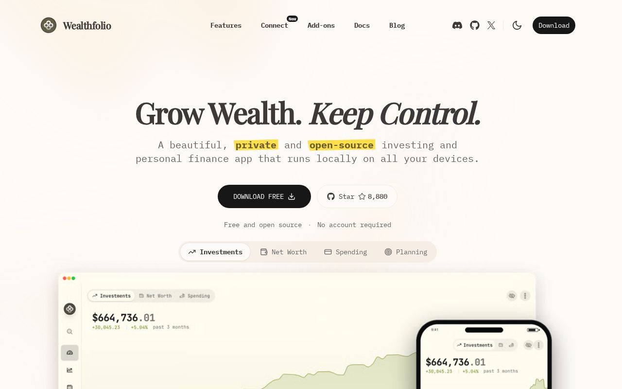 Wealthfolio screenshot 1