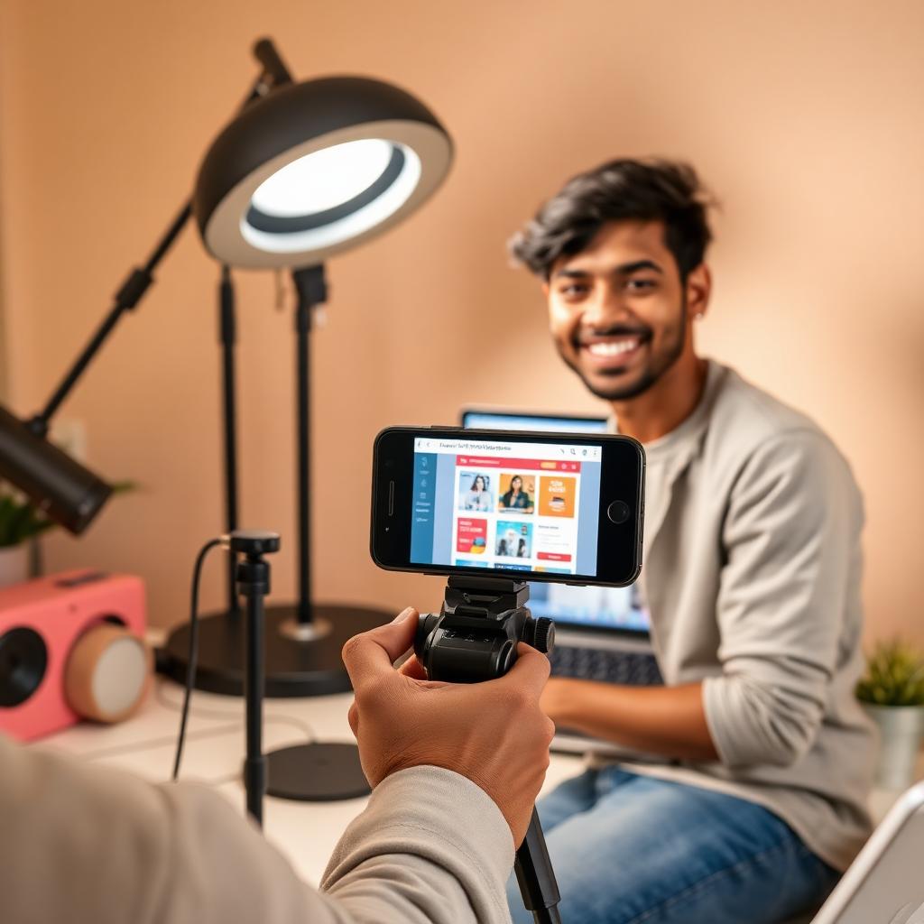 Creator filming a website tutorial on their phone