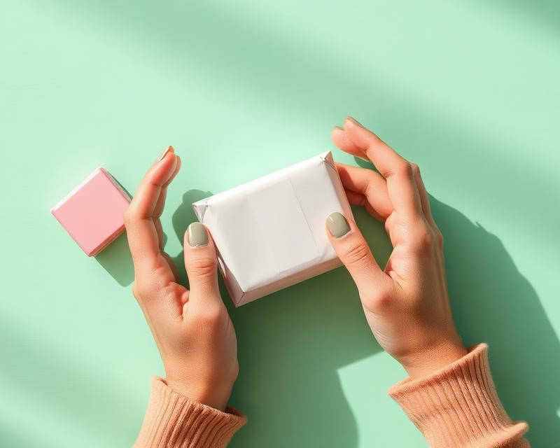 Hands unboxing a cosmetics parcel